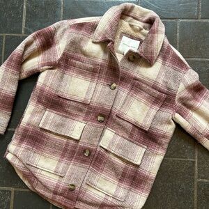 American Eagle Women’s Plaid Flannel Sweater Jacket  in Pink and Cream
